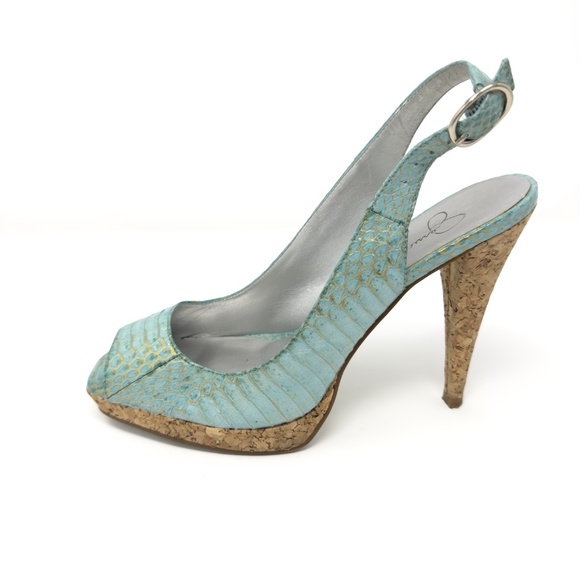 Jessica Simpson Hanson Teal Slingback Open Toe Heels - Picture 3 of 4